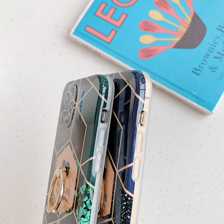 For iPhone 12 Pro Max Love Stitching Marble Pattern Shockproof Protective Case with Ring Holder