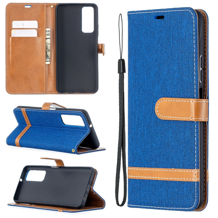 For Huawei P smart 2021 / Y7a Lite Color Matching Denim Texture Horizontal Flip Leather Case with Holder & Card Slots & Wallet & Lanyard