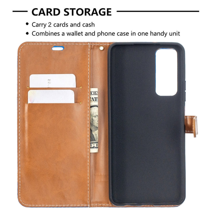 For Huawei P smart 2021 / Y7a Lite Color Matching Denim Texture Horizontal Flip Leather Case with Holder & Card Slots & Wallet & Lanyard