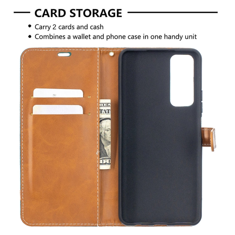 For Huawei P smart 2021 / Y7a Lite Color Matching Denim Texture Horizontal Flip Leather Case with Holder & Card Slots & Wallet & Lanyard