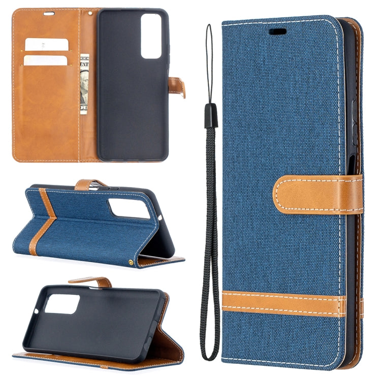 For Huawei P smart 2021 / Y7a Lite Color Matching Denim Texture Horizontal Flip Leather Case with Holder & Card Slots & Wallet & Lanyard