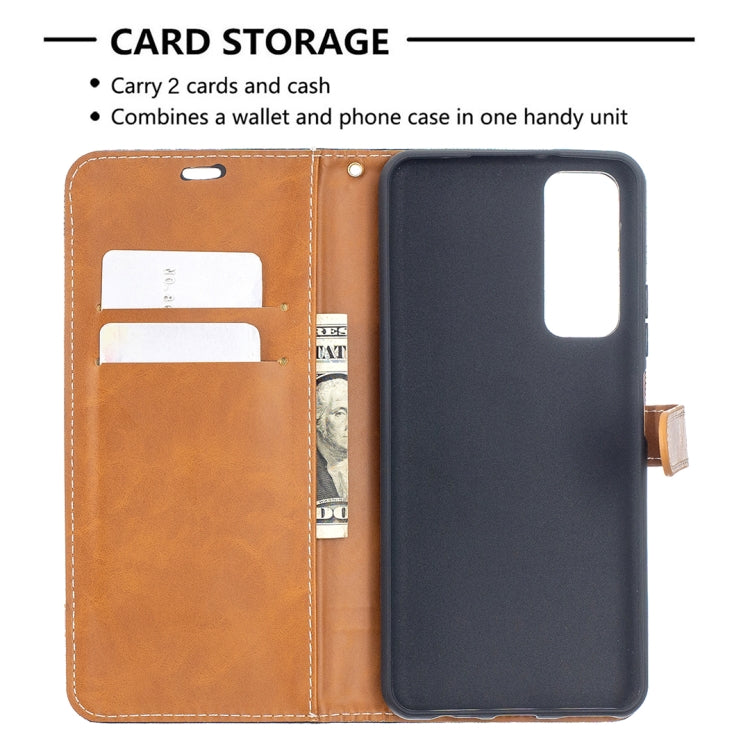 For Huawei P smart 2021 / Y7a Lite Color Matching Denim Texture Horizontal Flip Leather Case with Holder & Card Slots & Wallet & Lanyard