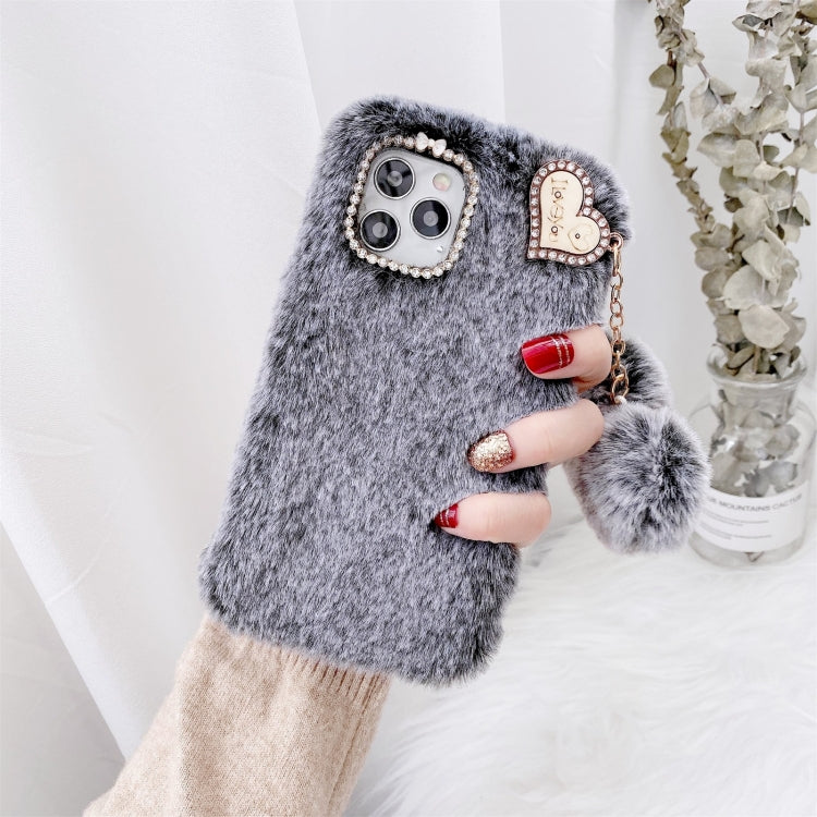 For iPhone 11 Solid Color Plush Love Pendant TPU Protective Case