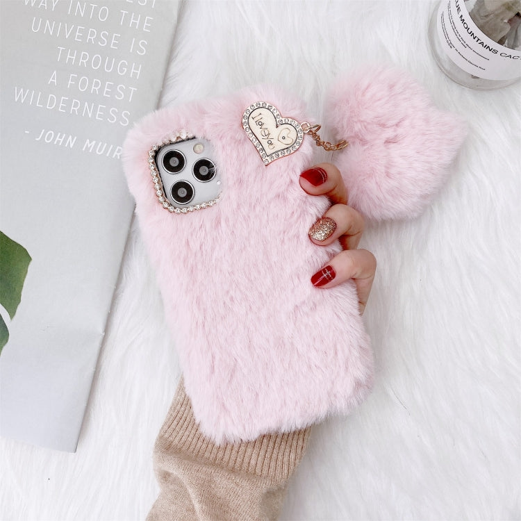 For iPhone 11 Solid Color Plush Love Pendant TPU Protective Case