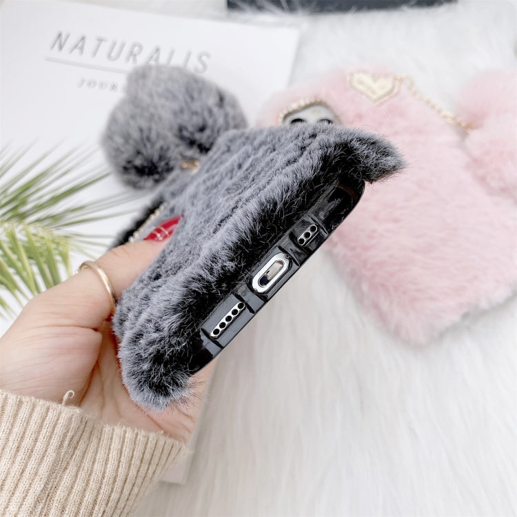 For iPhone 11 Solid Color Plush Love Pendant TPU Protective Case