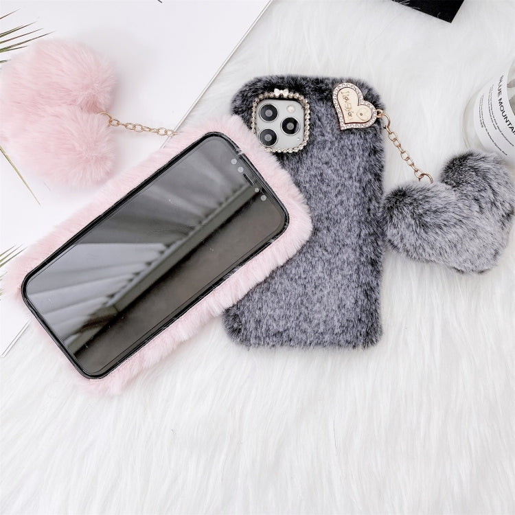 For iPhone 11 Solid Color Plush Love Pendant TPU Protective Case