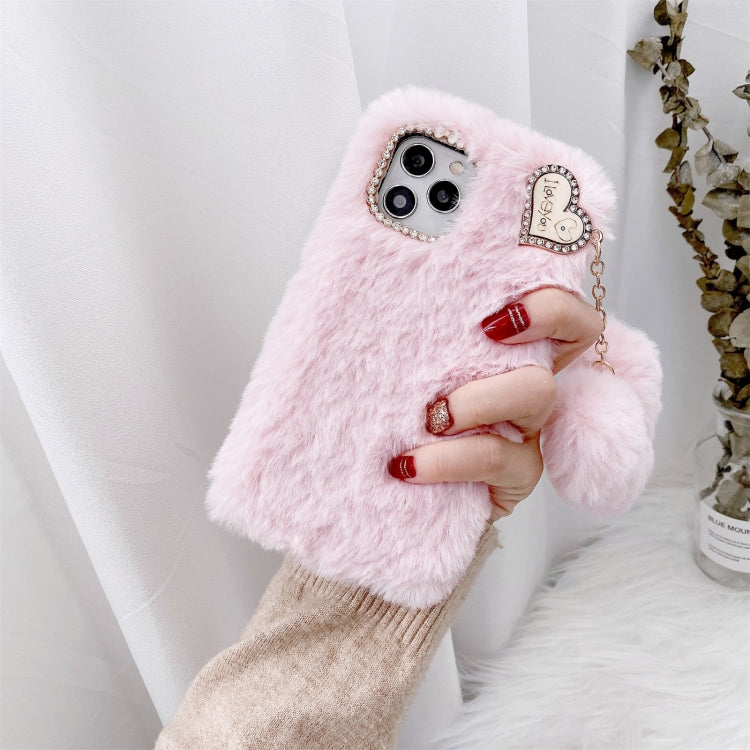 For iPhone 11 Pro Max Solid Color Plush Love Pendant TPU Protective Case