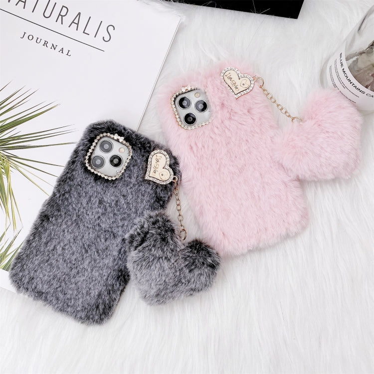 For iPhone 12 mini Solid Color Plush Love Pendant TPU Protective Case