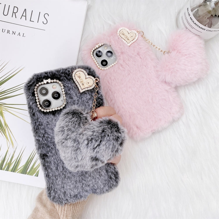 For iPhone 12 / 12 Pro Solid Color Plush Love Pendant TPU Protective Case
