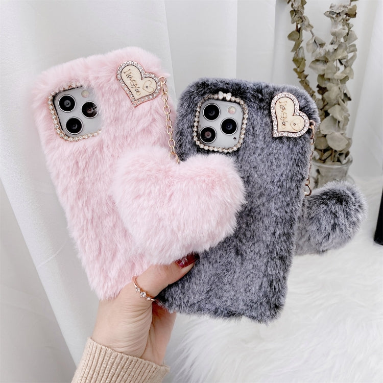 For iPhone 12 / 12 Pro Solid Color Plush Love Pendant TPU Protective Case