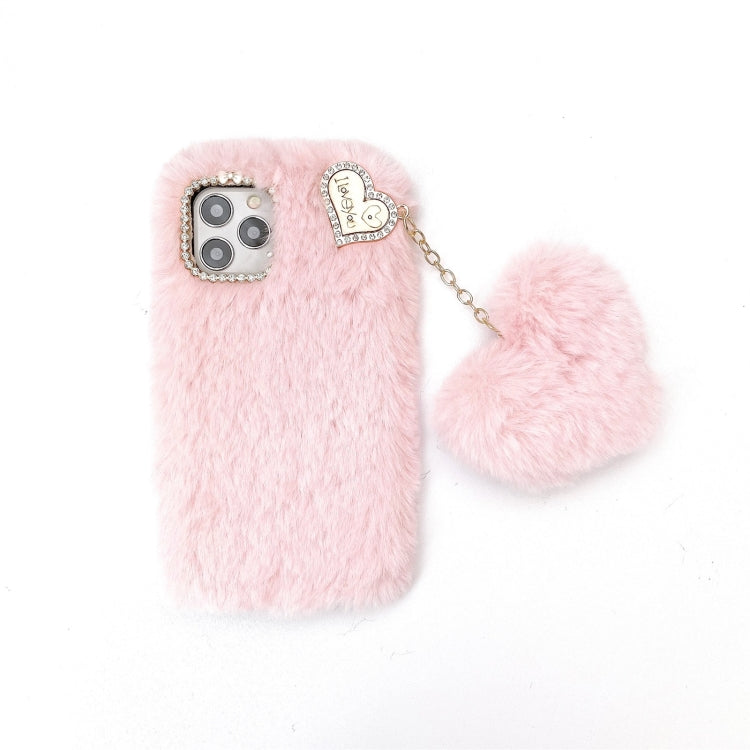 For iPhone 12 Pro Max Solid Color Plush Love Pendant TPU Protective Case