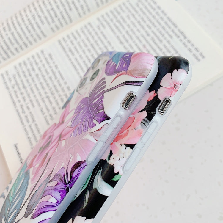 For iPhone 11 Pro Plantain Flower Leaves Series Pattern Shockproof Protective Case