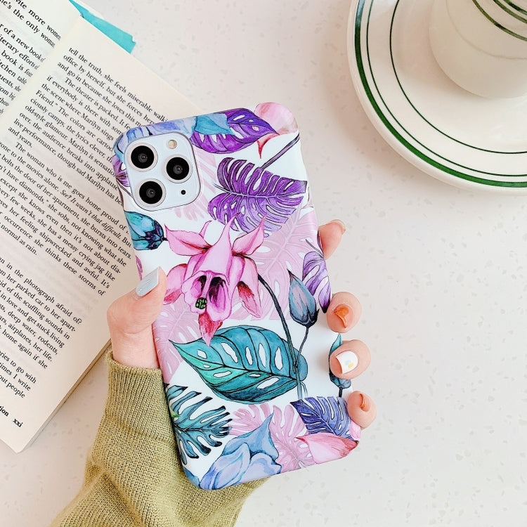 For iPhone 11 Pro Plantain Flower Leaves Series Pattern Shockproof Protective Case