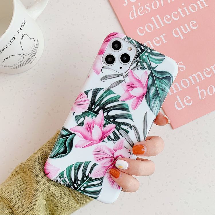 For iPhone 11 Pro Max Plantain Flower Leaves Series Pattern Shockproof Protective Case