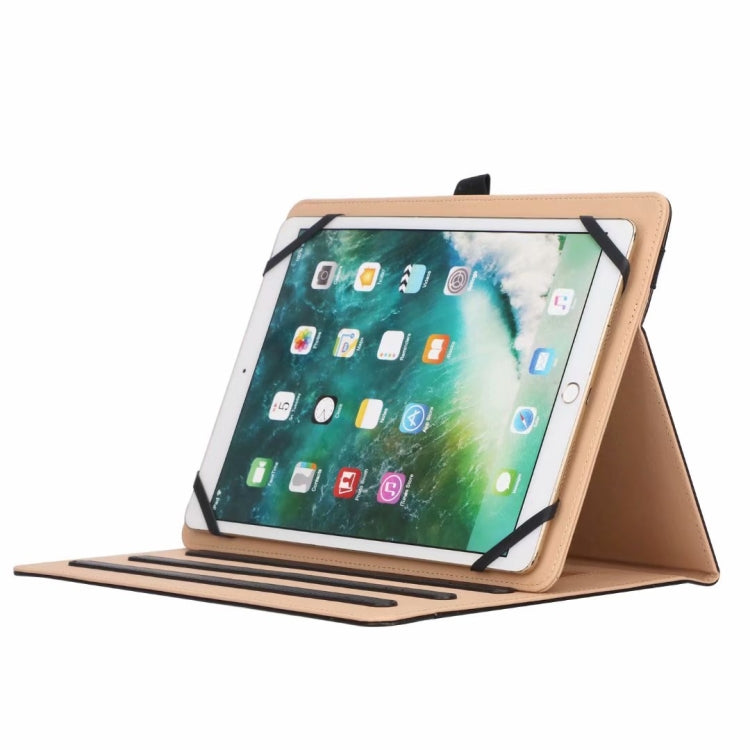 For 8-10.5 inch Tablet Universal Business Retro PU Horizontal Flip Leather Case with Holder & Hand Strap(Black)
