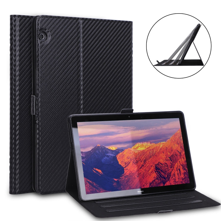 For Huawei MediaPad T5 / Enjoy Tablet 10.1 2018 Ultra-thin Carbon Fiber Horizontal Flip PU Leather Tablet Case with 3-level Holder