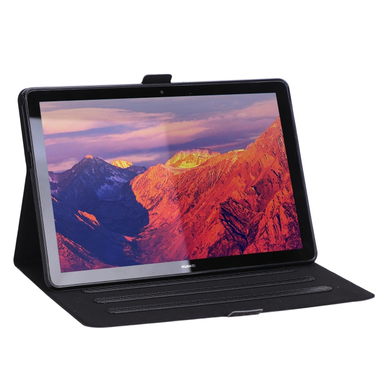 For Huawei MediaPad T5 / Enjoy Tablet 10.1 2018 Ultra-thin Carbon Fiber Horizontal Flip PU Leather Tablet Case with 3-level Holder