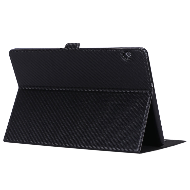For Huawei MediaPad T5 / Enjoy Tablet 10.1 2018 Ultra-thin Carbon Fiber Horizontal Flip PU Leather Tablet Case with 3-level Holder