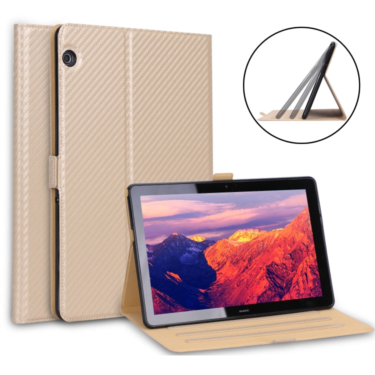 For Huawei MediaPad T5 / Enjoy Tablet 10.1 2018 Ultra-thin Carbon Fiber Horizontal Flip PU Leather Tablet Case with 3-level Holder