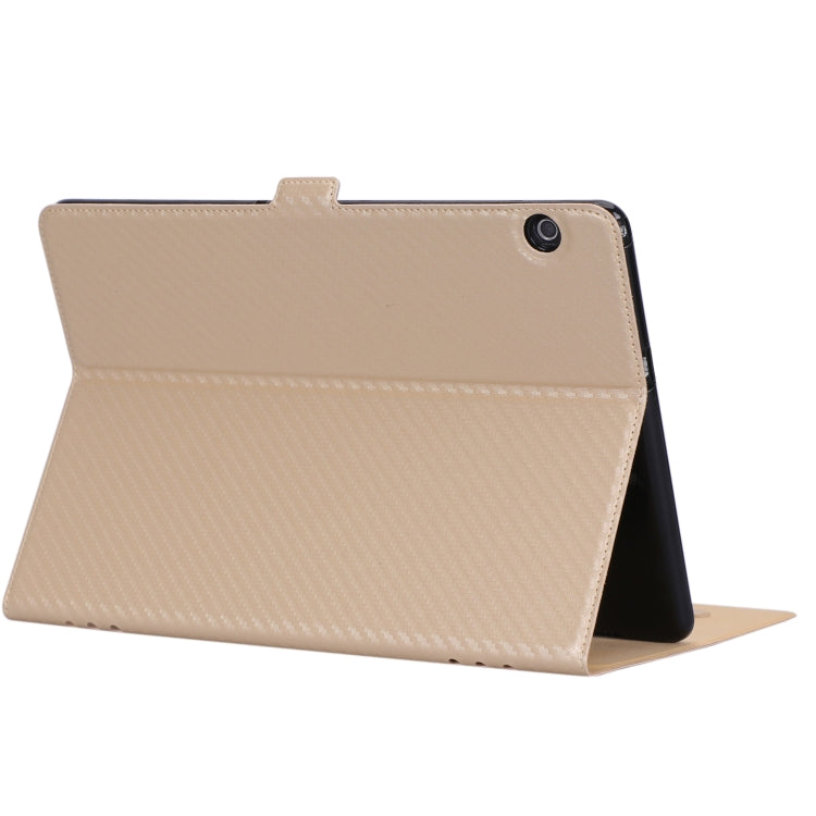 For Huawei MediaPad T5 / Enjoy Tablet 10.1 2018 Ultra-thin Carbon Fiber Horizontal Flip PU Leather Tablet Case with 3-level Holder