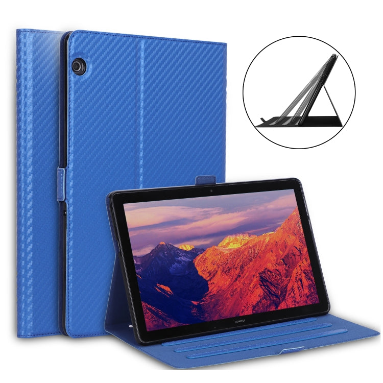 For Huawei MediaPad T5 / Enjoy Tablet 10.1 2018 Ultra-thin Carbon Fiber Horizontal Flip PU Leather Tablet Case with 3-level Holder