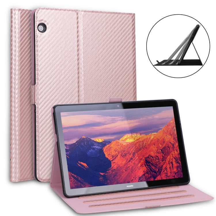 For Huawei MediaPad T5 / Enjoy Tablet 10.1 2018 Ultra-thin Carbon Fiber Horizontal Flip PU Leather Tablet Case with 3-level Holder
