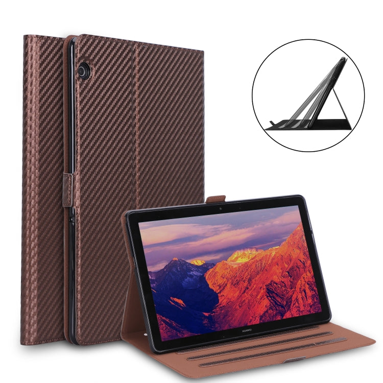 For Huawei MediaPad T5 / Enjoy Tablet 10.1 2018 Ultra-thin Carbon Fiber Horizontal Flip PU Leather Tablet Case with 3-level Holder