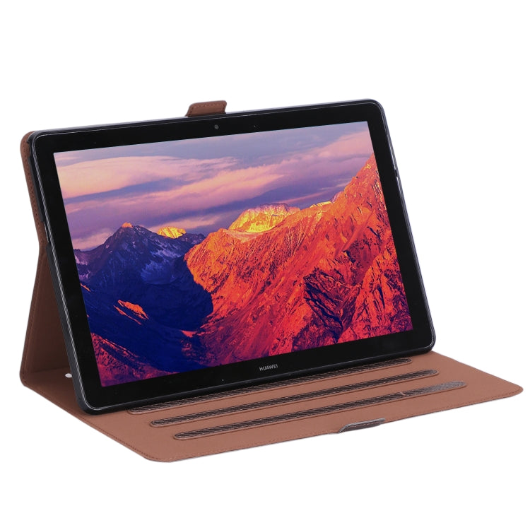 For Huawei MediaPad T5 / Enjoy Tablet 10.1 2018 Ultra-thin Carbon Fiber Horizontal Flip PU Leather Tablet Case with 3-level Holder