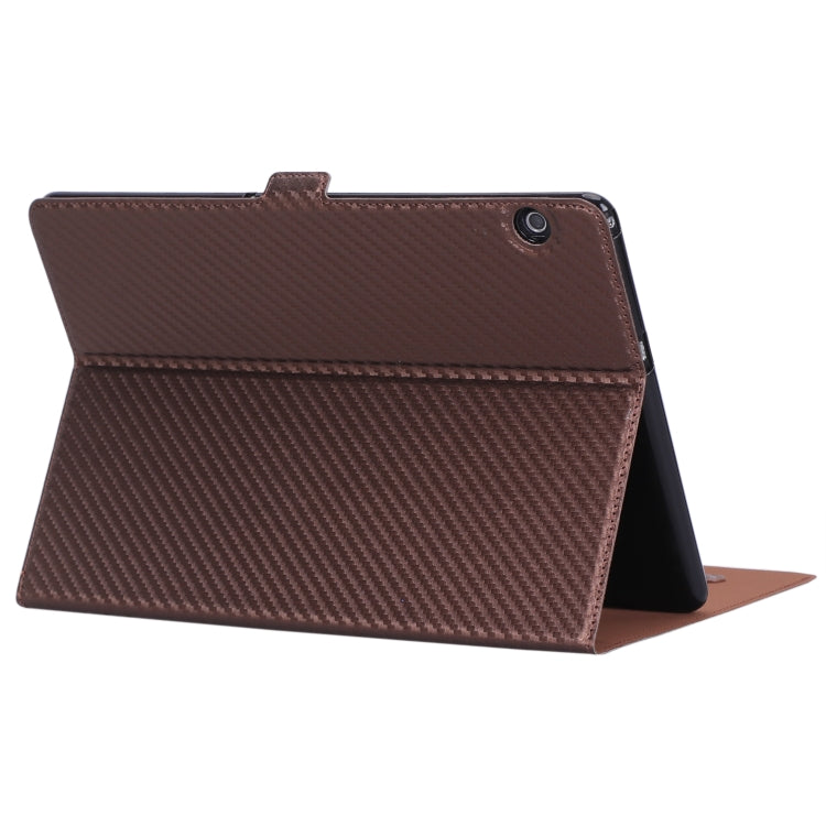 For Huawei MediaPad T5 / Enjoy Tablet 10.1 2018 Ultra-thin Carbon Fiber Horizontal Flip PU Leather Tablet Case with 3-level Holder