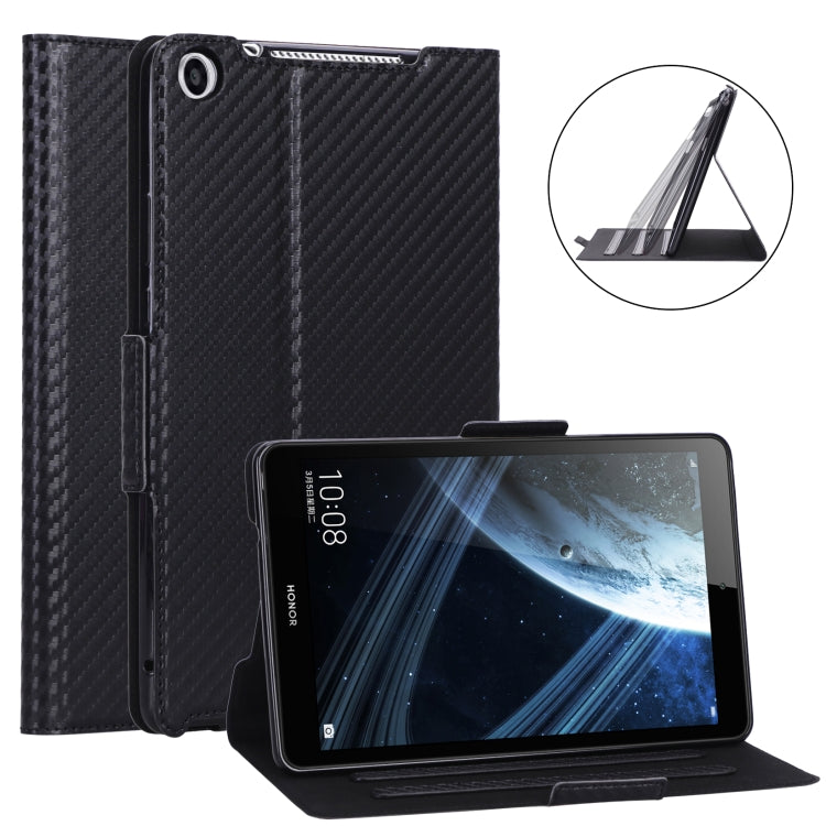 For Huawei Honor Pad 5 / MediaPad M5 Lite 8 inch Ultra-thin Carbon Fiber Horizontal Flip PU Leather Tablet Case with 3-level Holder