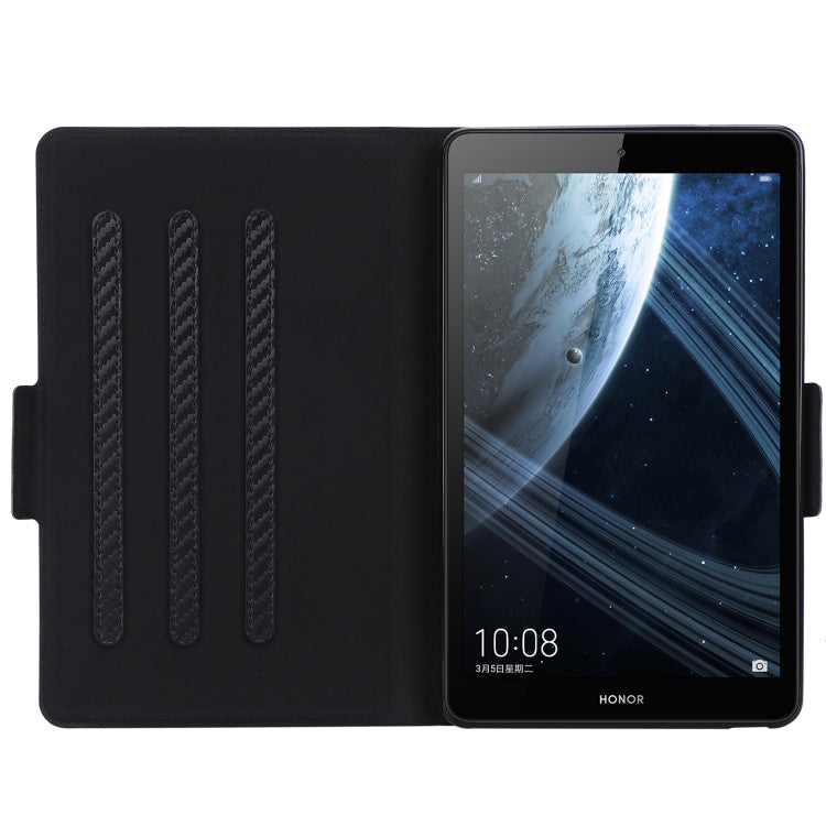 For Huawei Honor Pad 5 / MediaPad M5 Lite 8 inch Ultra-thin Carbon Fiber Horizontal Flip PU Leather Tablet Case with 3-level Holder