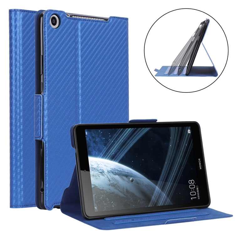 For Huawei Honor Pad 5 / MediaPad M5 Lite 8 inch Ultra-thin Carbon Fiber Horizontal Flip PU Leather Tablet Case with 3-level Holder