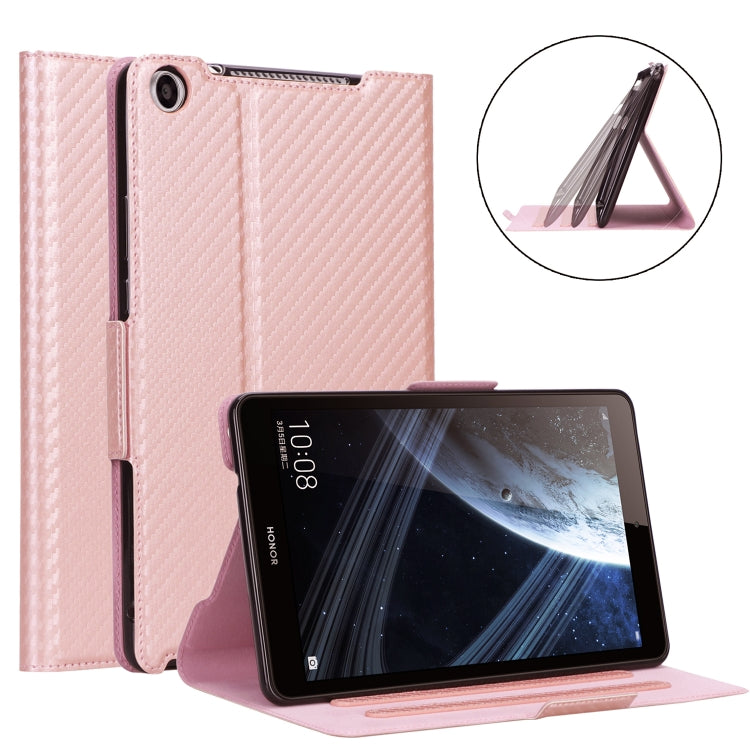For Huawei Honor Pad 5 / MediaPad M5 Lite 8 inch Ultra-thin Carbon Fiber Horizontal Flip PU Leather Tablet Case with 3-level Holder