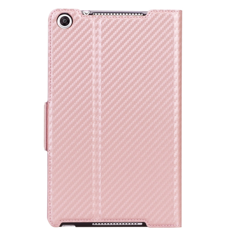 For Huawei Honor Pad 5 / MediaPad M5 Lite 8 inch Ultra-thin Carbon Fiber Horizontal Flip PU Leather Tablet Case with 3-level Holder