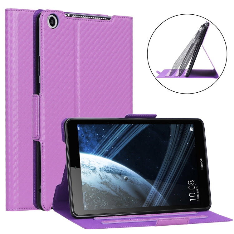 For Huawei Honor Pad 5 / MediaPad M5 Lite 8 inch Ultra-thin Carbon Fiber Horizontal Flip PU Leather Tablet Case with 3-level Holder