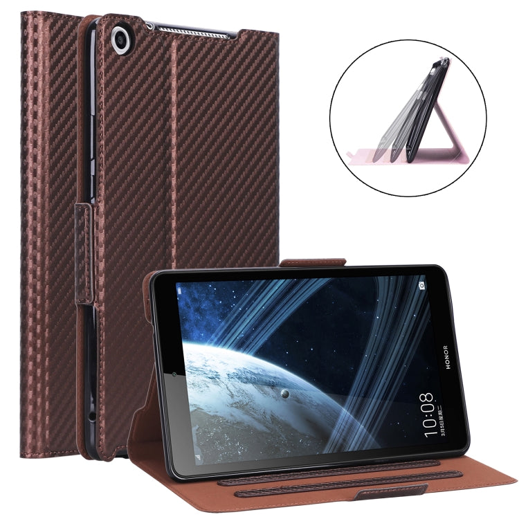 For Huawei Honor Pad 5 / MediaPad M5 Lite 8 inch Ultra-thin Carbon Fiber Horizontal Flip PU Leather Tablet Case with 3-level Holder