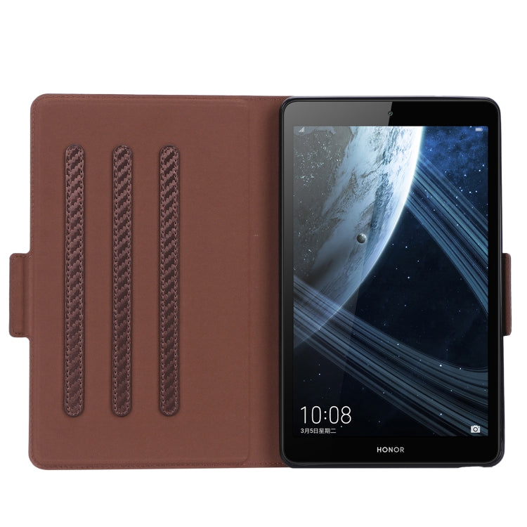 For Huawei Honor Pad 5 / MediaPad M5 Lite 8 inch Ultra-thin Carbon Fiber Horizontal Flip PU Leather Tablet Case with 3-level Holder