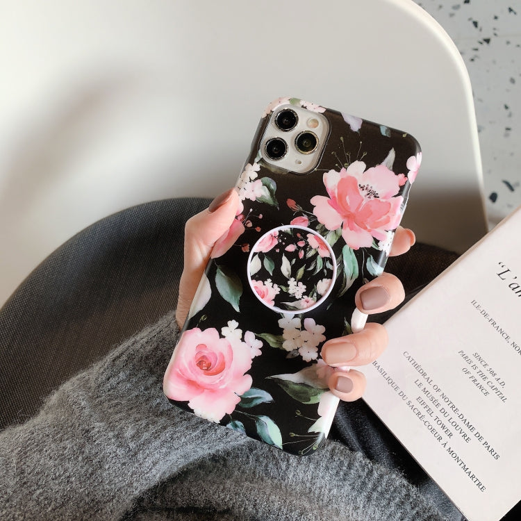 For iPhone 11 Pro Banana Flower Leaves Series Pattern Shockproof Protective Case with Holder For iPhone 11