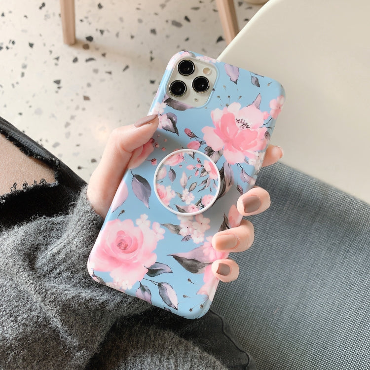 For iPhone 11 Pro Banana Flower Leaves Series Pattern Shockproof Protective Case with Holder For iPhone 11