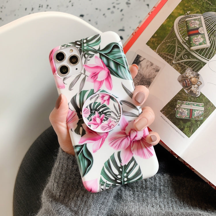 For iPhone 11 Pro Banana Flower Leaves Series Pattern Shockproof Protective Case with Holder For iPhone 11