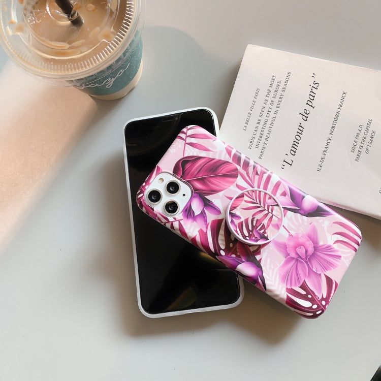For iPhone 11 Pro Banana Flower Leaves Series Pattern Shockproof Protective Case with Holder For iPhone 11