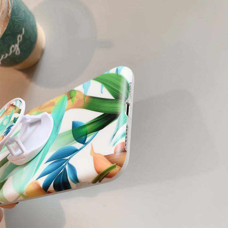For iPhone 11 Pro Banana Flower Leaves Series Pattern Shockproof Protective Case with Holder For iPhone 11