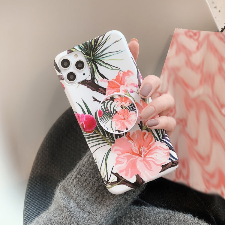 For iPhone 11 Pro Banana Flower Leaves Series Pattern Shockproof Protective Case with Holder