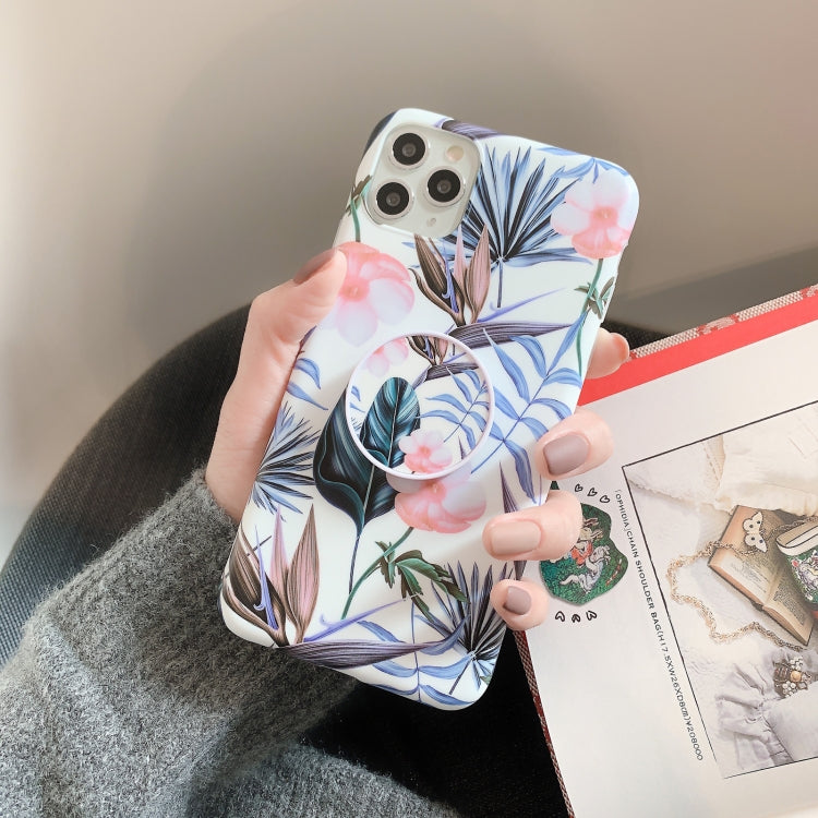 For iPhone 11 Pro Banana Flower Leaves Series Pattern Shockproof Protective Case with Holder