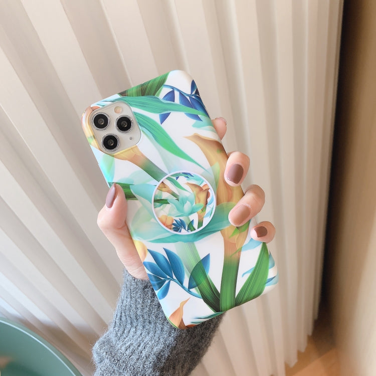For iPhone 11 Pro Banana Flower Leaves Series Pattern Shockproof Protective Case with Holder