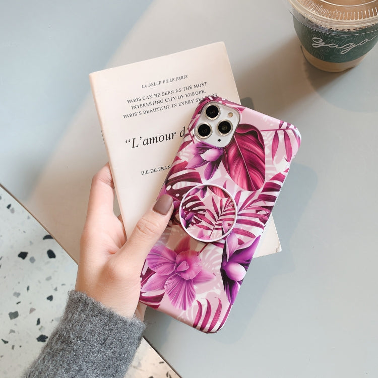 For iPhone 11 Pro Banana Flower Leaves Series Pattern Shockproof Protective Case with Holder