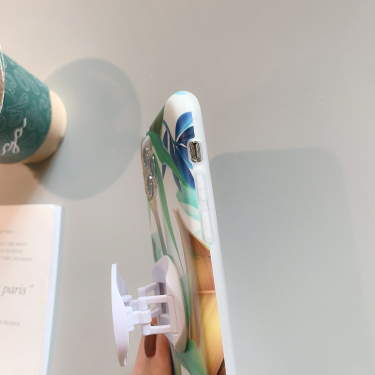 For iPhone 11 Pro Banana Flower Leaves Series Pattern Shockproof Protective Case with Holder  Max