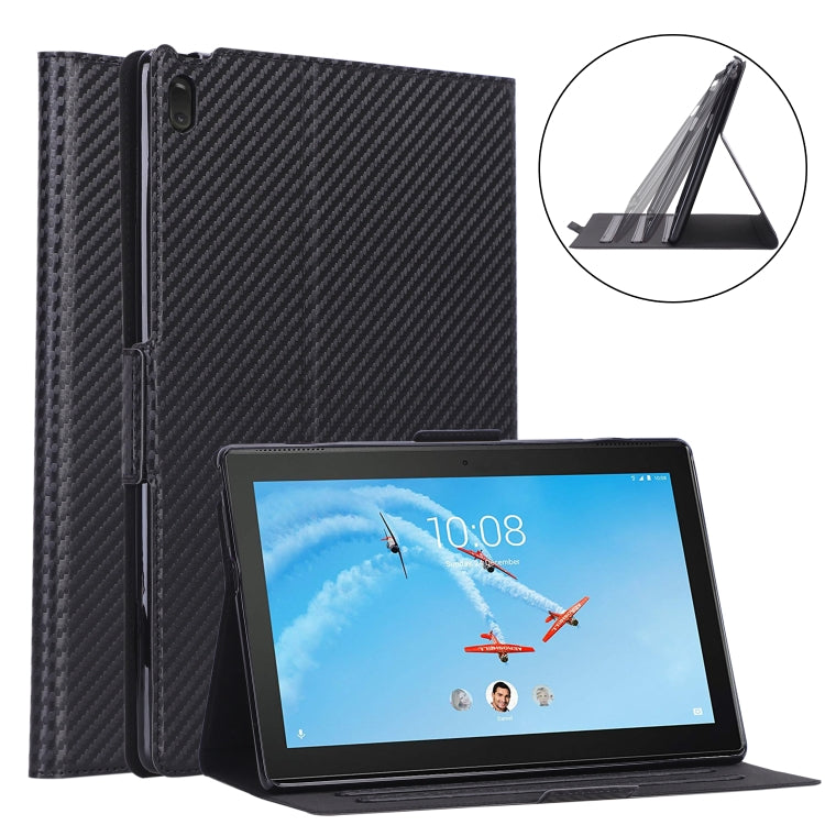 For Lenovo Tab E10 TB-X104F Ultra-thin Carbon Fiber Horizontal Flip PU Leather Tablet Case with 3-level Holder & Sleep / Wake-up Function