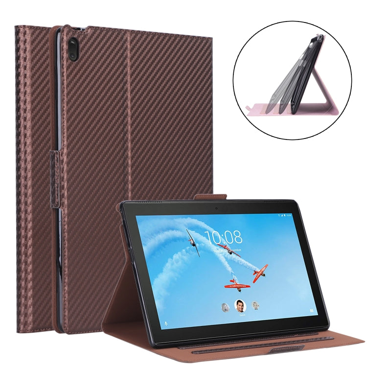 For Lenovo Tab E10 TB-X104F Ultra-thin Carbon Fiber Horizontal Flip PU Leather Tablet Case with 3-level Holder & Sleep / Wake-up Function