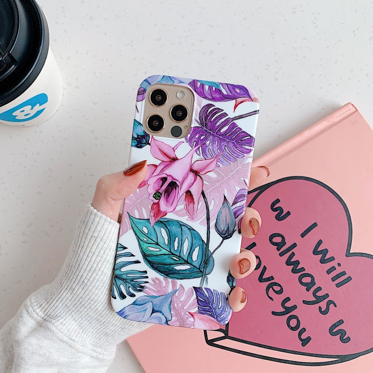 For iPhone 12 / 12 Pro Plantain Flower Leaves Series Pattern Shockproof Protective Case
